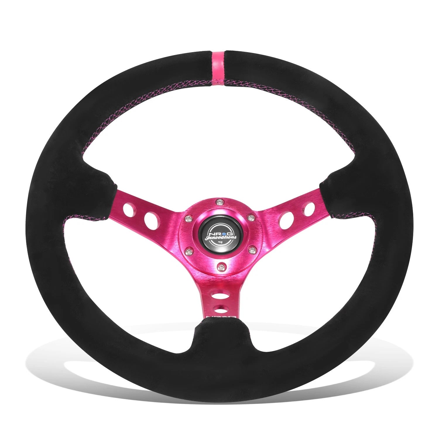 350mm 3" Dish Steering Wheel for NRG (Fuschia Suede, 6 Bolts)