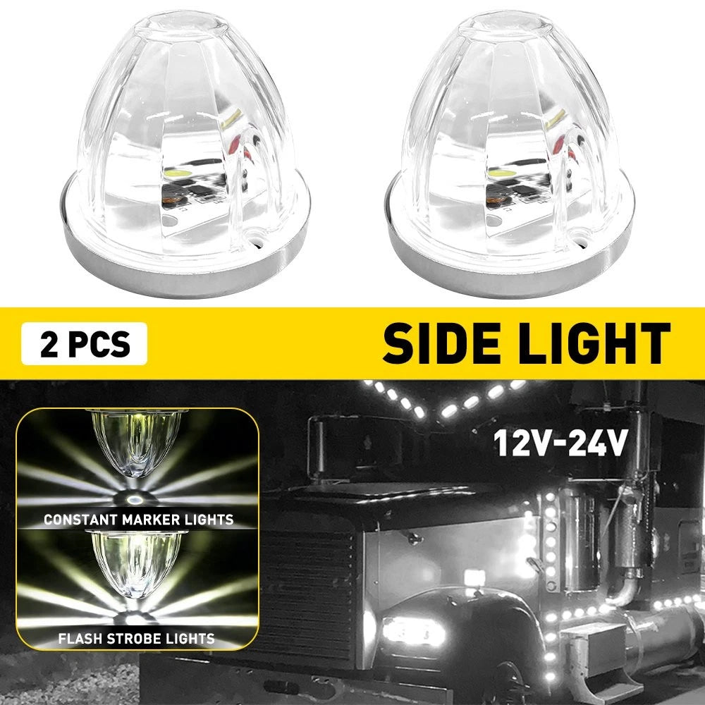 2X White LED Watermelon Clearance Marker Lights for 12V-24V Vehicles