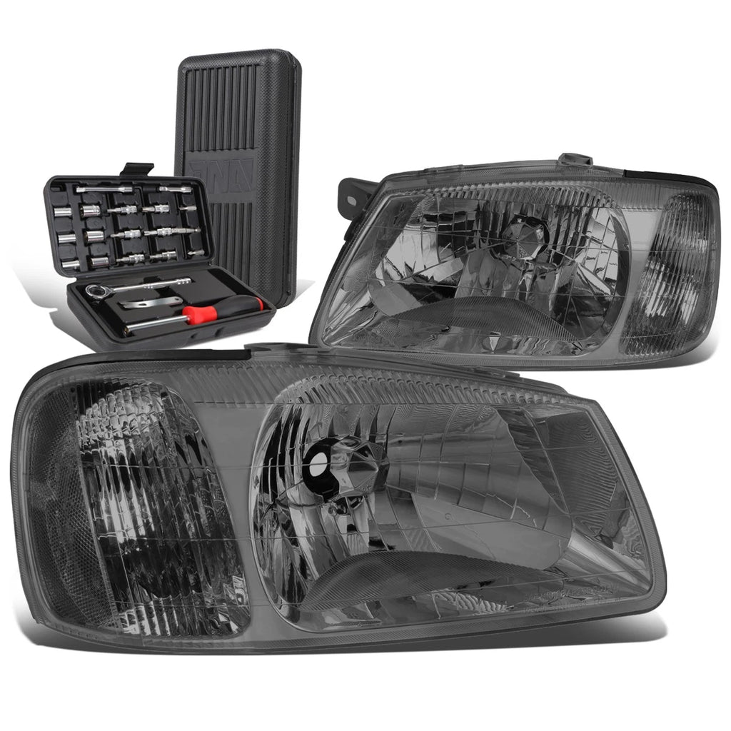 Pair of Smoked Housing Clear Side Bumper Headlights for Hyundai Accent (2000–2002)
