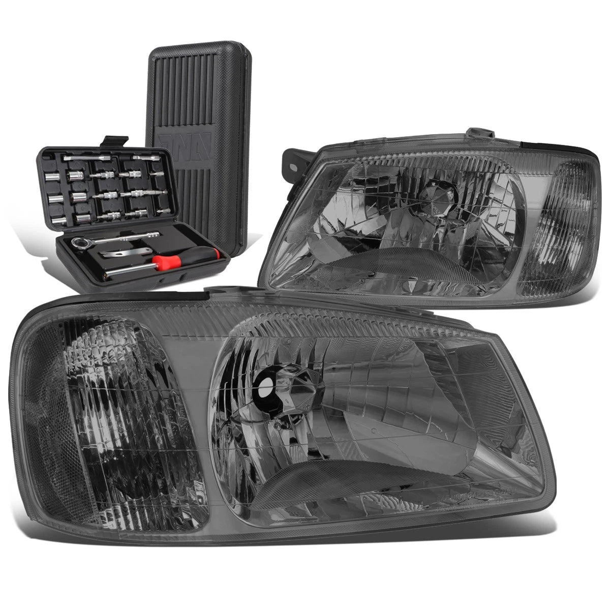 Pair of Smoked Housing Clear Side Bumper Headlights for Hyundai Accent (2000–2002)