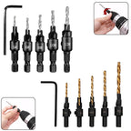Set of 5 Countersink Drill Bits for Screw Sizes 5-14#
