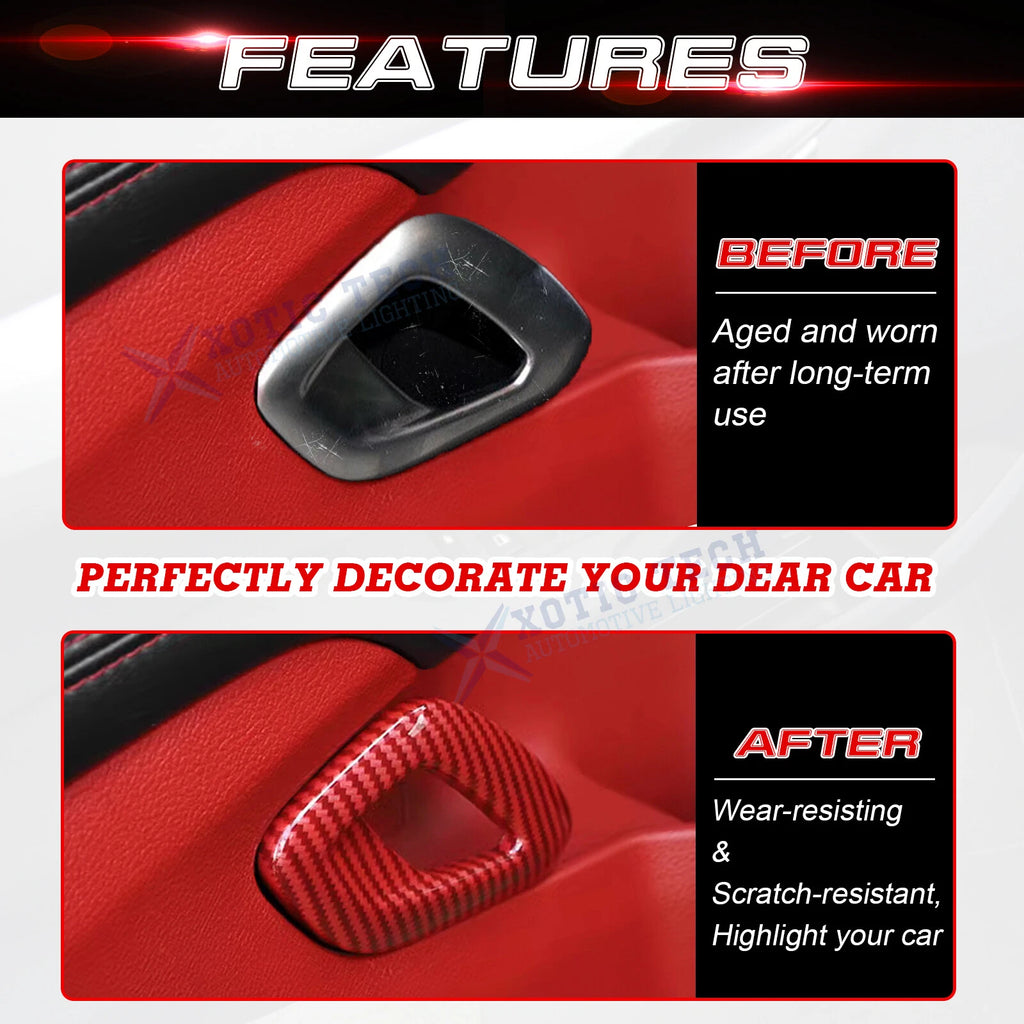 2PCS Red Carbon Fiber Interior Door Handle Cover for Dodge Challenger (2015-Up)