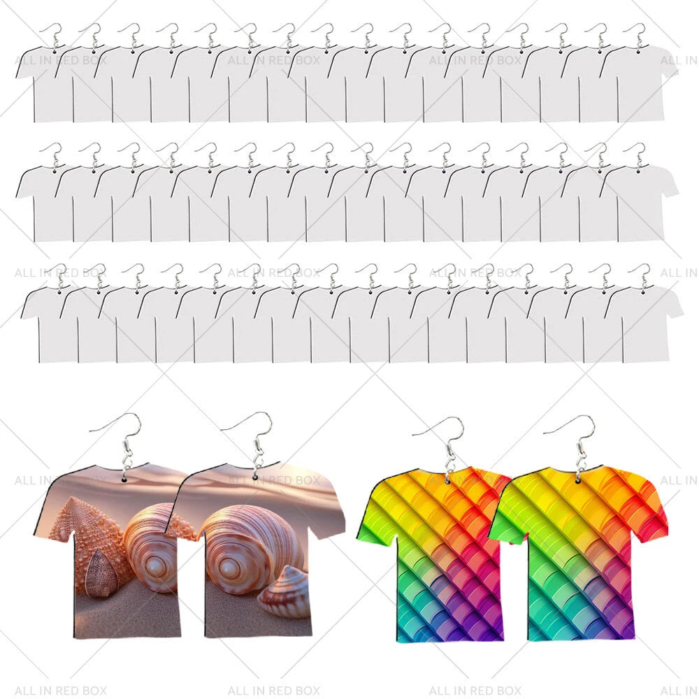 48PCS Blank MDF Football Shirt Earring Wood Double-Sided DIY