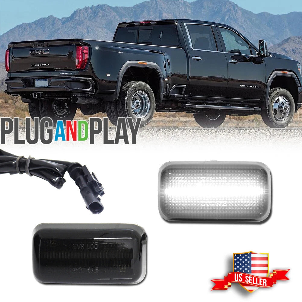 2X Smoke Lens White LED Rear Fender Marker Light for Chevy GMC 2500/3500HD (2015–2023)