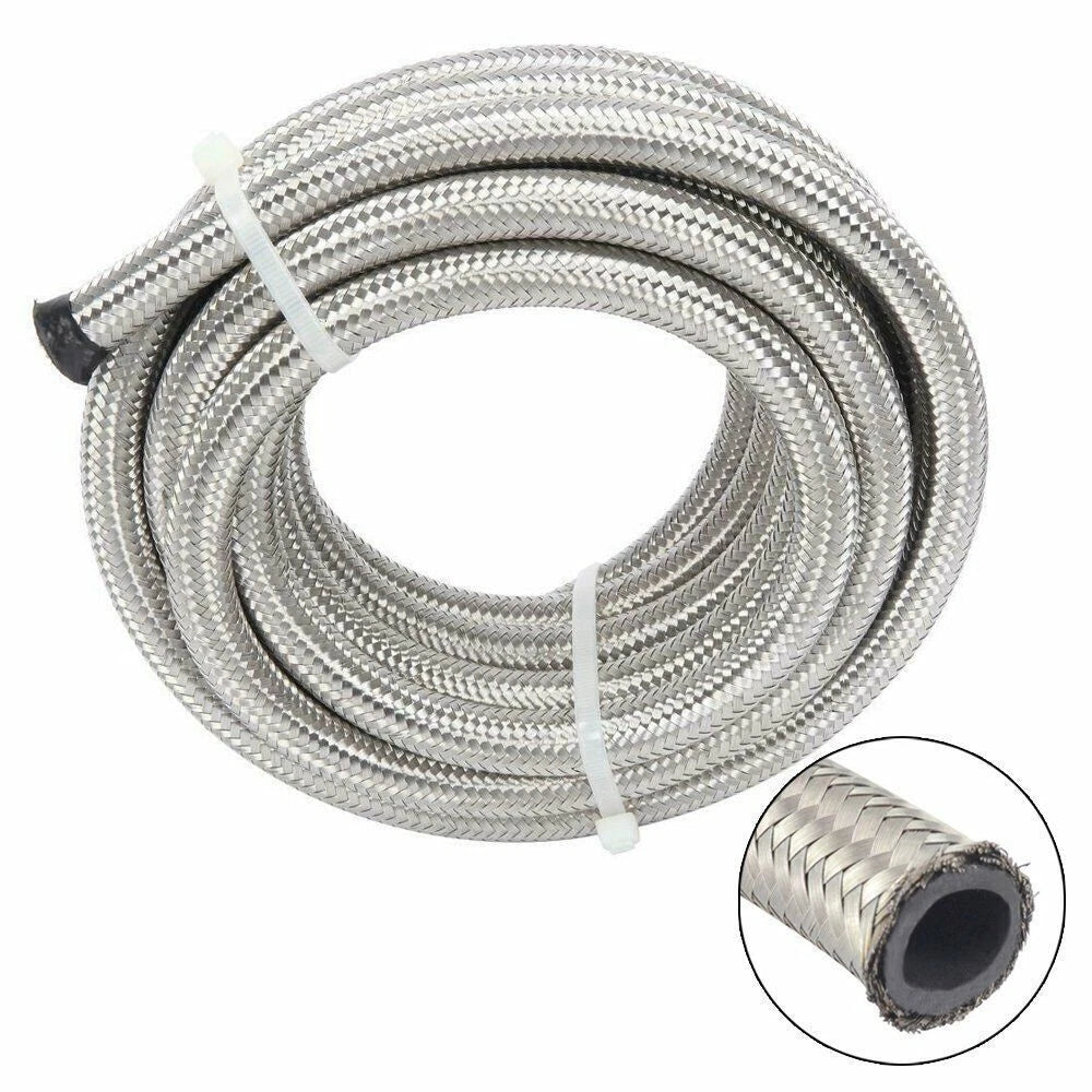 Set of 2 Stainless Steel Braided 6AN Fuel/Oil Hose Line & -10AN Fittings