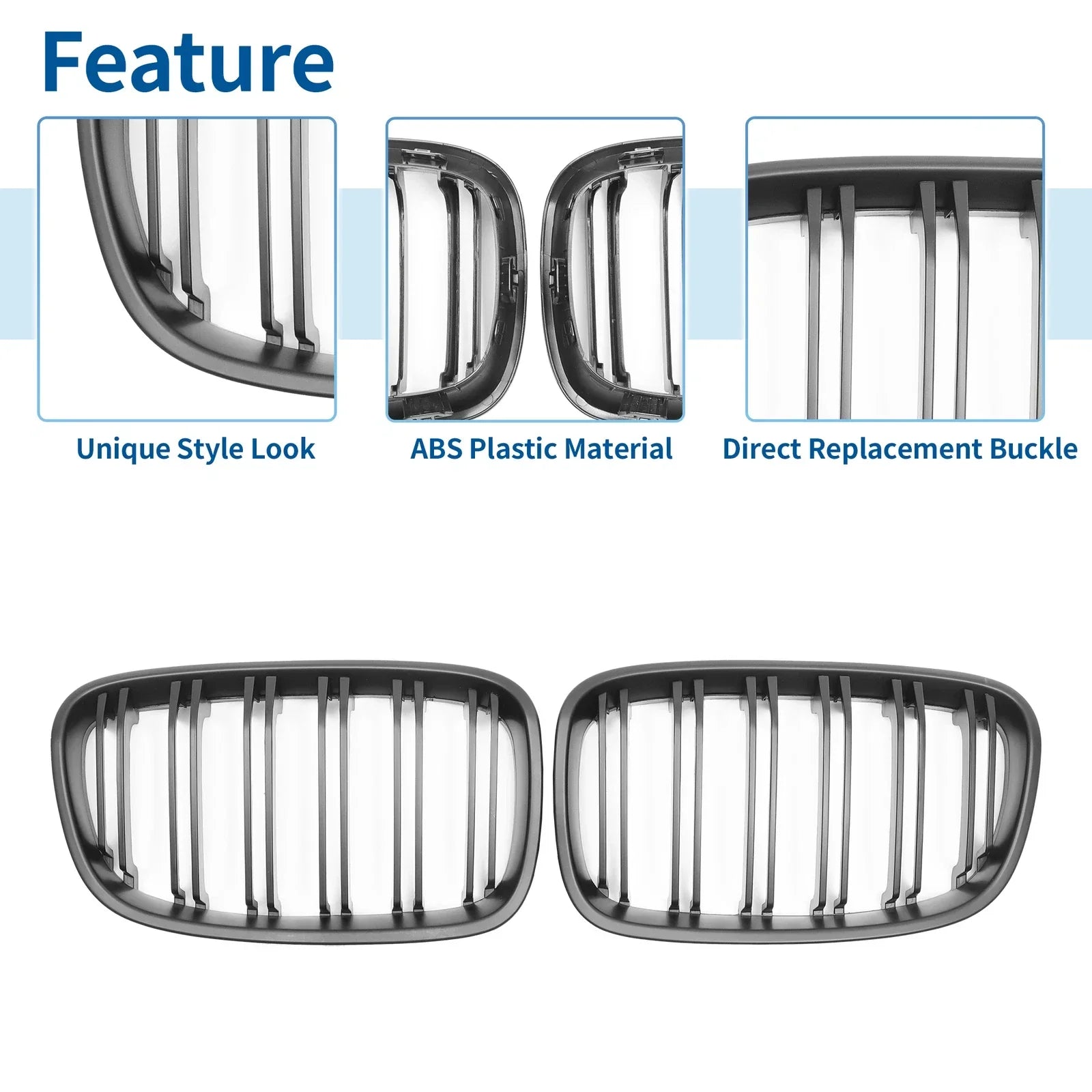 1 Pair Front Upper Bumper Grille Matte Black for BMW 1 Series (2011-2014)
