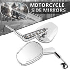 Chrome Oval LED Signal Side View Mirrors for Universal Naked Bike Cruiser
