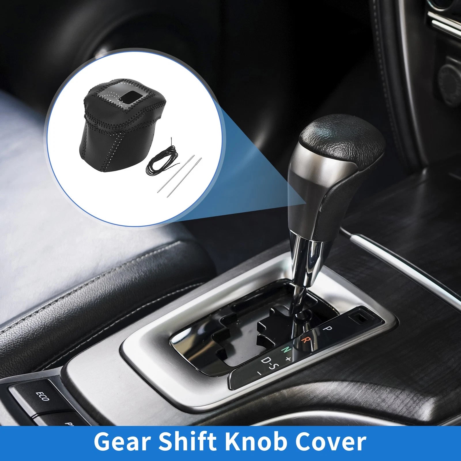 Set of 1 Gear Shift Knob Cover for Nissan Rogue (2021–2024) Black Faux Leather