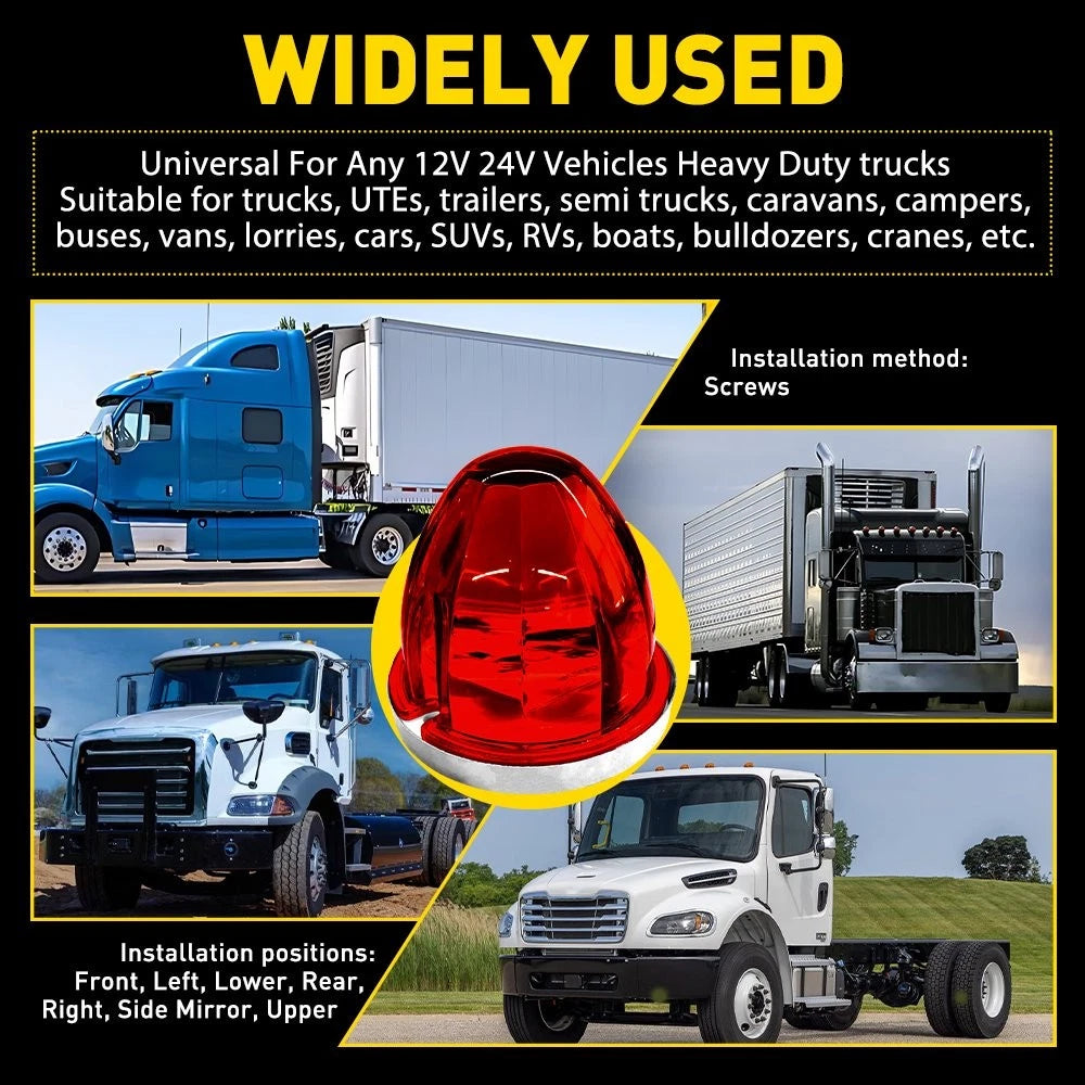 Pair Red Flash LED Lights for Universal Trailer Truck RVs (12V-24V) EXV