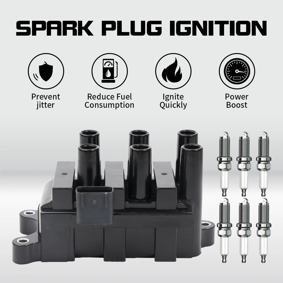 OEM Ignition Coil & 6X Iridium Spark Plug for Ford Taurus V6 (2001–2007) FD498