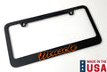 Matte Black Premium License Plate Frame with Orange Outline for Muscle Cars (—)