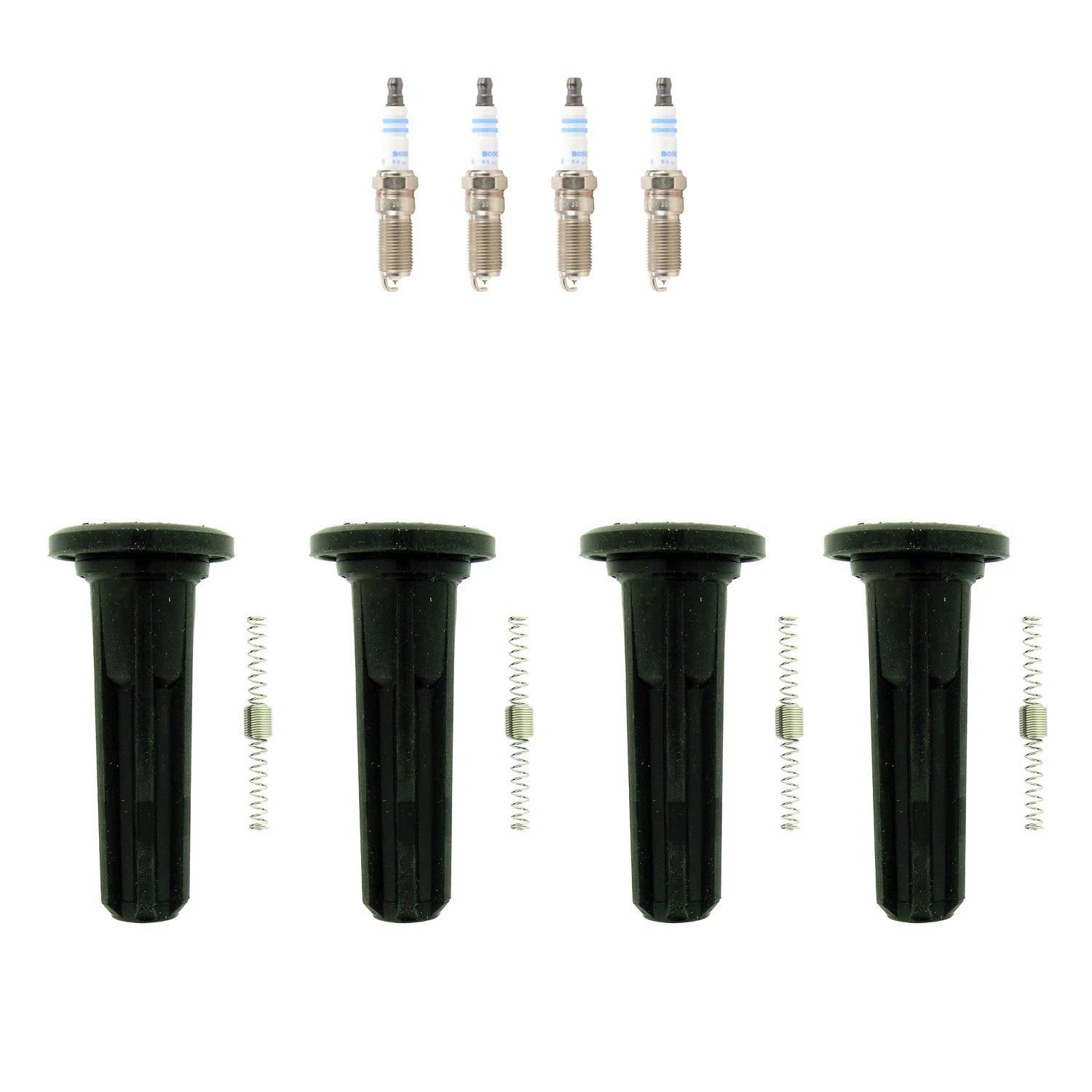 Set of 4 Bosch Double Platinum Spark Plugs & NGK Coil Boots for Canyon Colorado