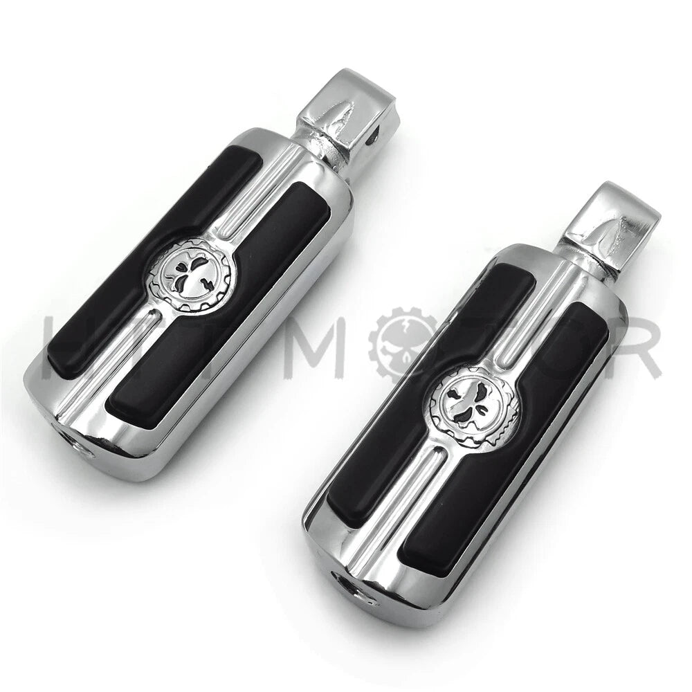 Chrome Gear Skull Footpegs for Suzuki Marauder 1600, Yamaha Virago 250 (2000–2005)