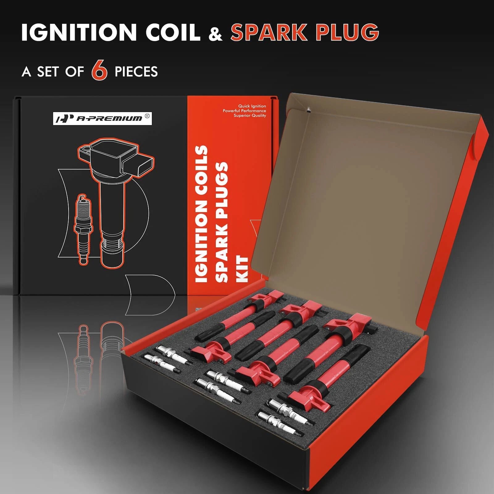 Set of 6 Ignition Coils & Iridium Spark Plugs for Hyundai Sonata