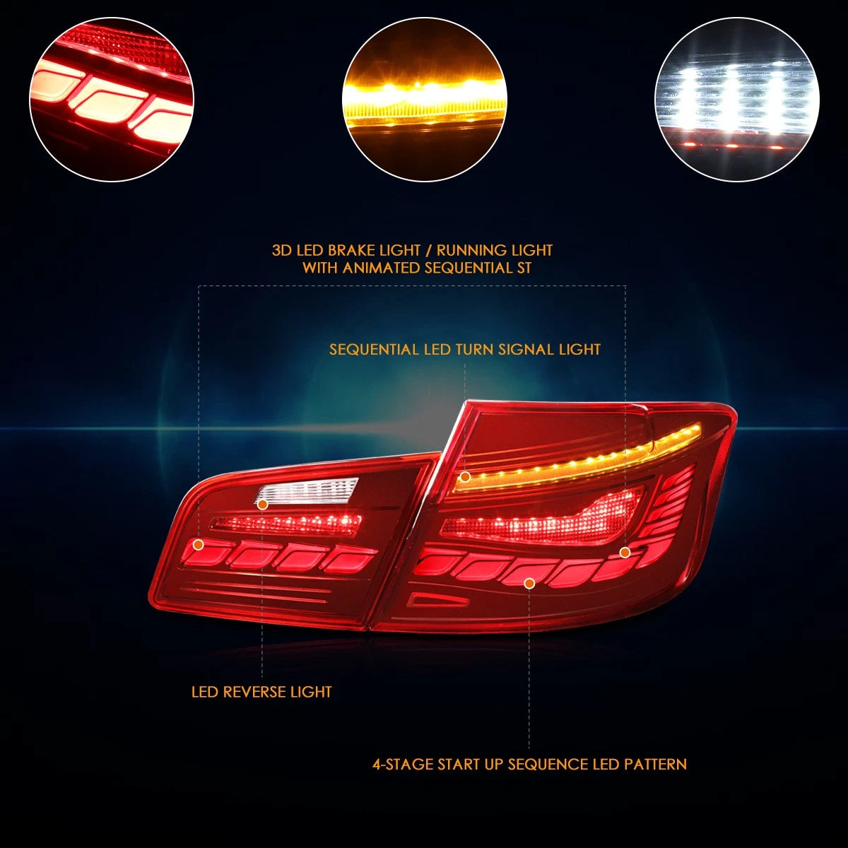 LED Tail Lights for BMW 528i 535i 550i M5 (2011–2016) - Sequential Signal
