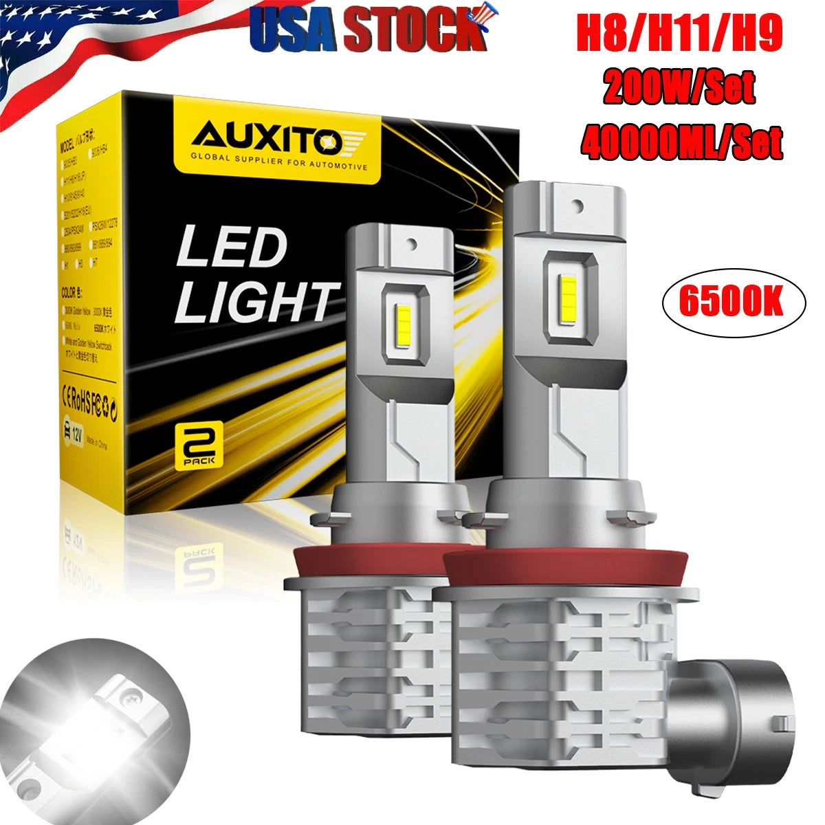 2X H11 H9 H8 LED Fog Light Bulbs for Cars (6500K White)