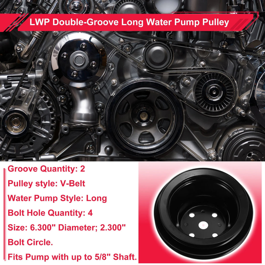 2 LWP Double-Groove Long Water Pump Pulley for Chevy Big Block 396 427 454 (1965–1968)