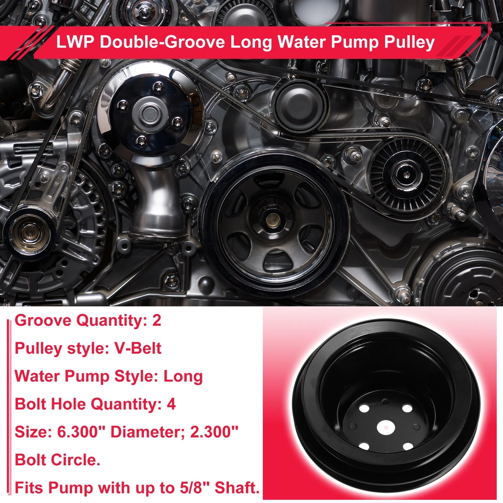 2 LWP Double-Groove Long Water Pump Pulley for Chevy Big Block 396 427 454 (1965–1968)