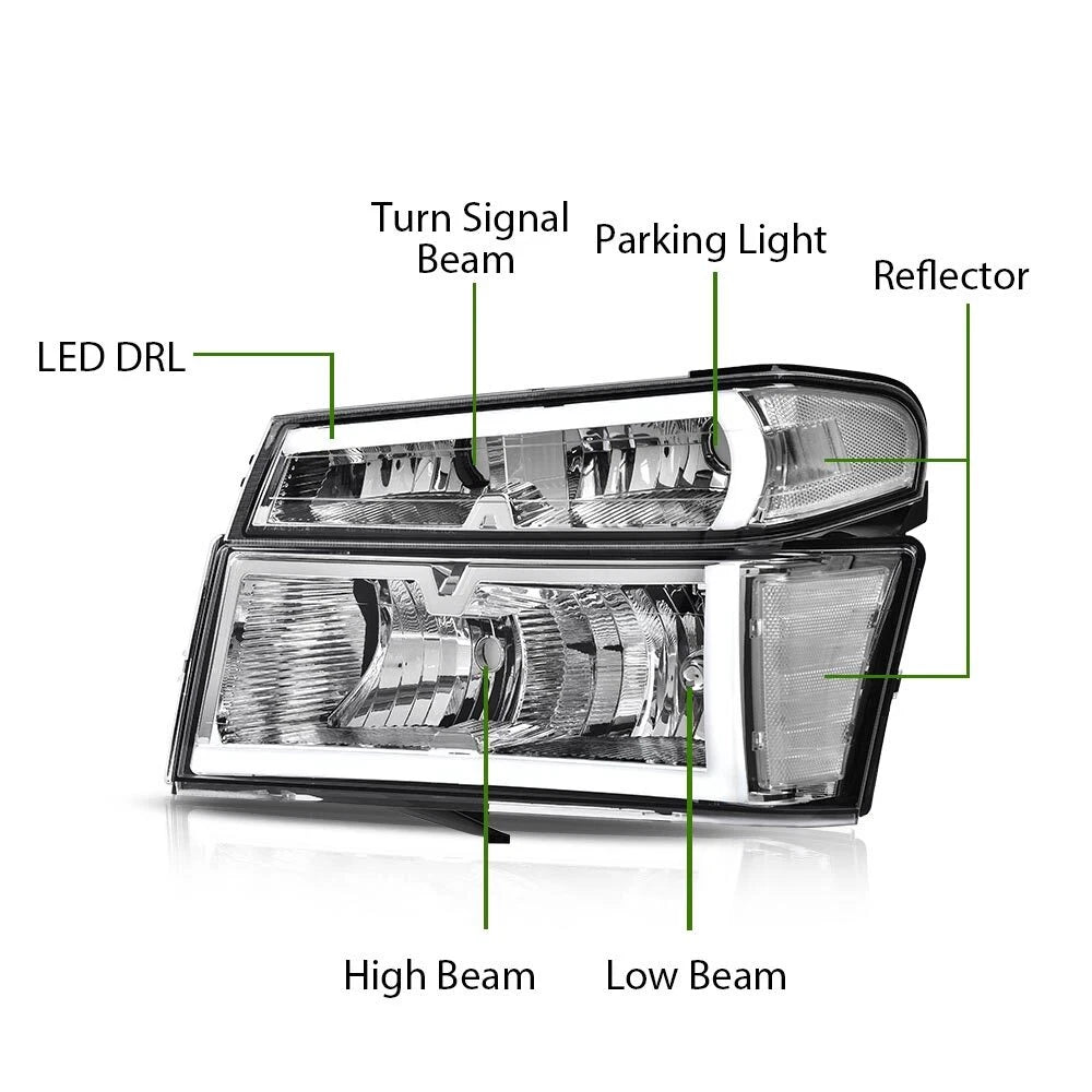 LED Tube Headlights for Chevy Colorado GMC Canyon (2004–2012) Chrome