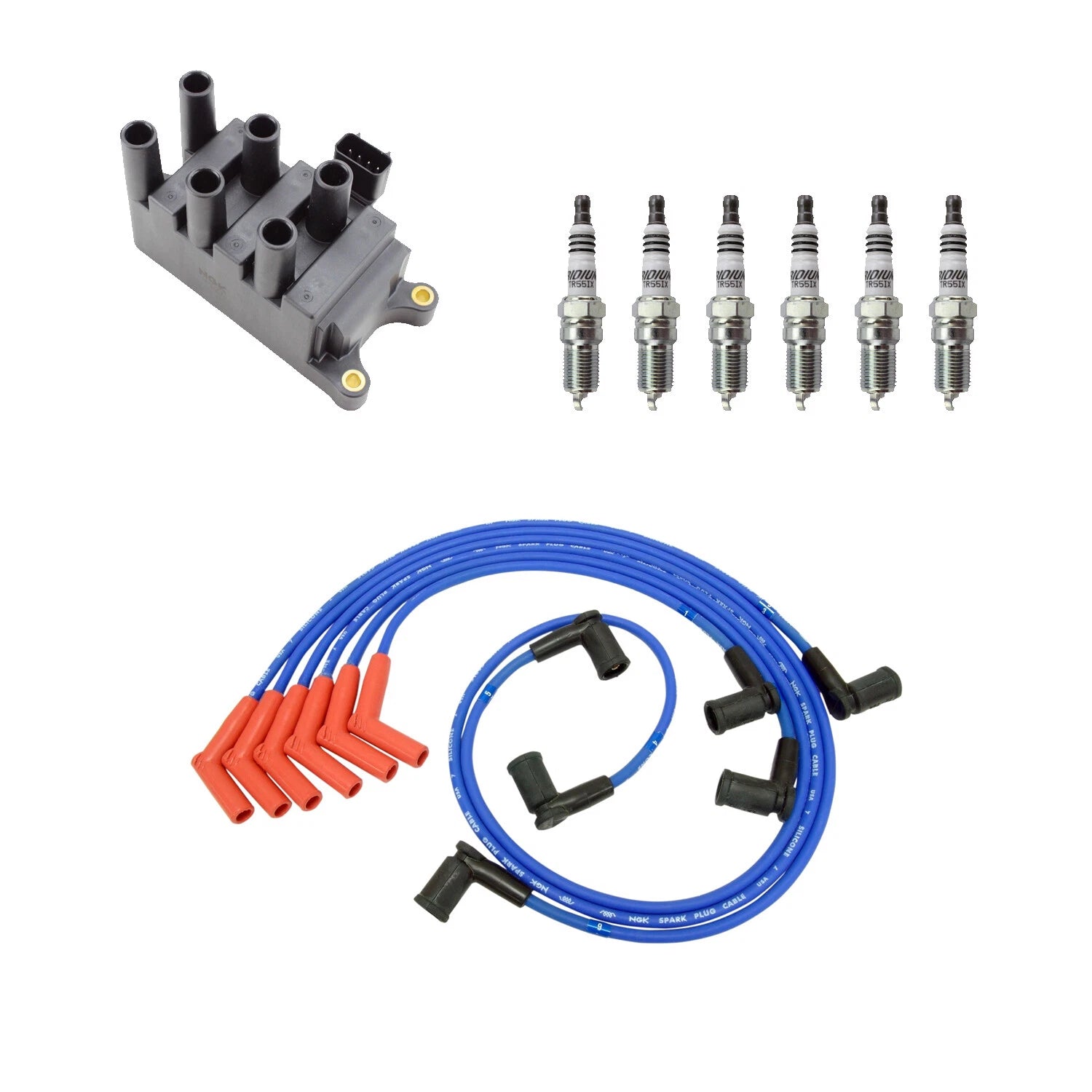 Set of 6 NGK Ignition Coil Wires & Iridium Spark Plugs for Ford Ranger (1998–2011)