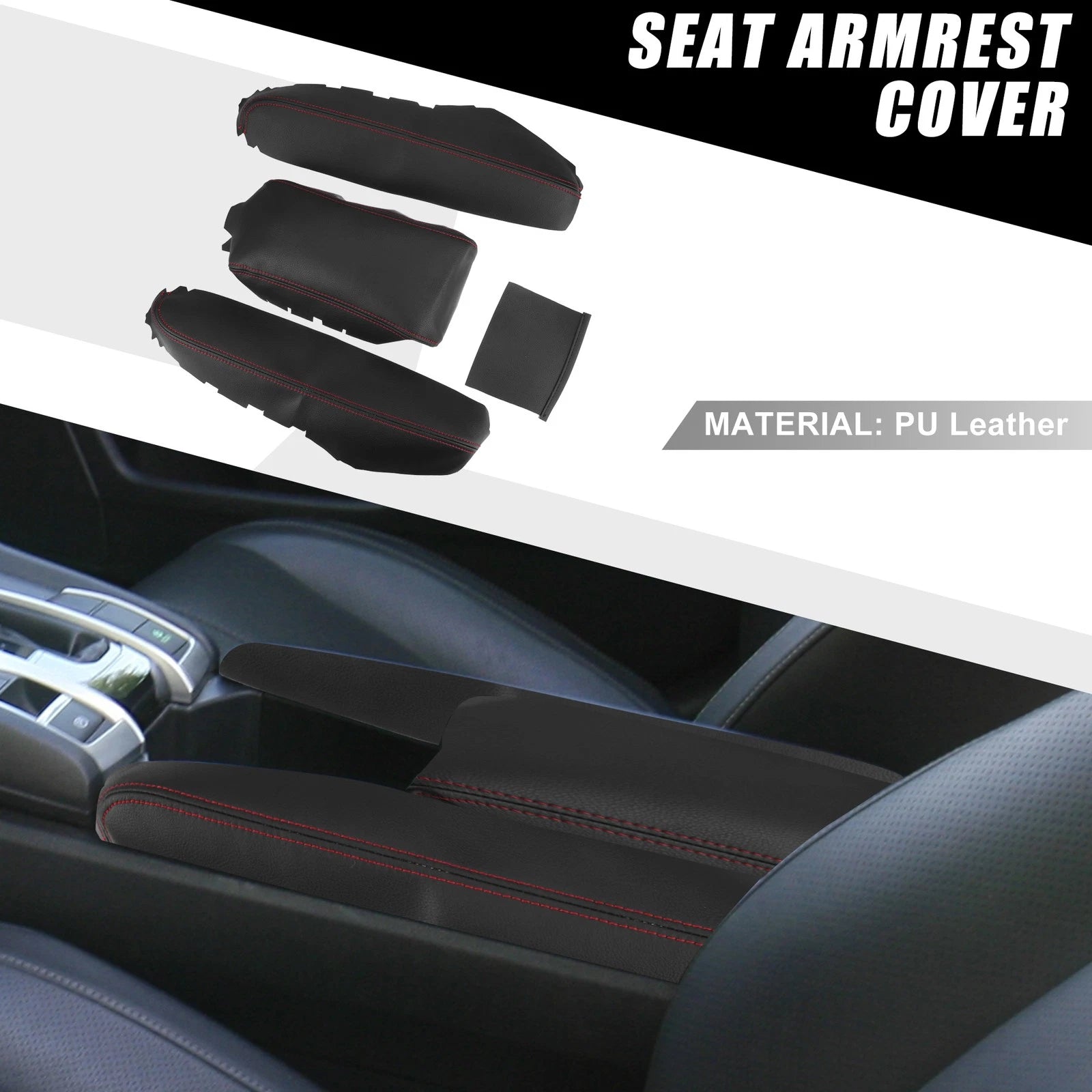 Armrest Protector Cover Pad for Honda Civic (2016–2021) - Red Stitches