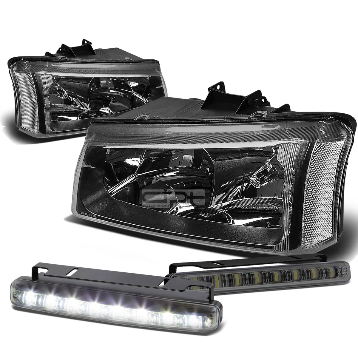 Black Crystal Lens Headlight Set + Clear Corner + LED Fog Light for Silverado (2003–2007)