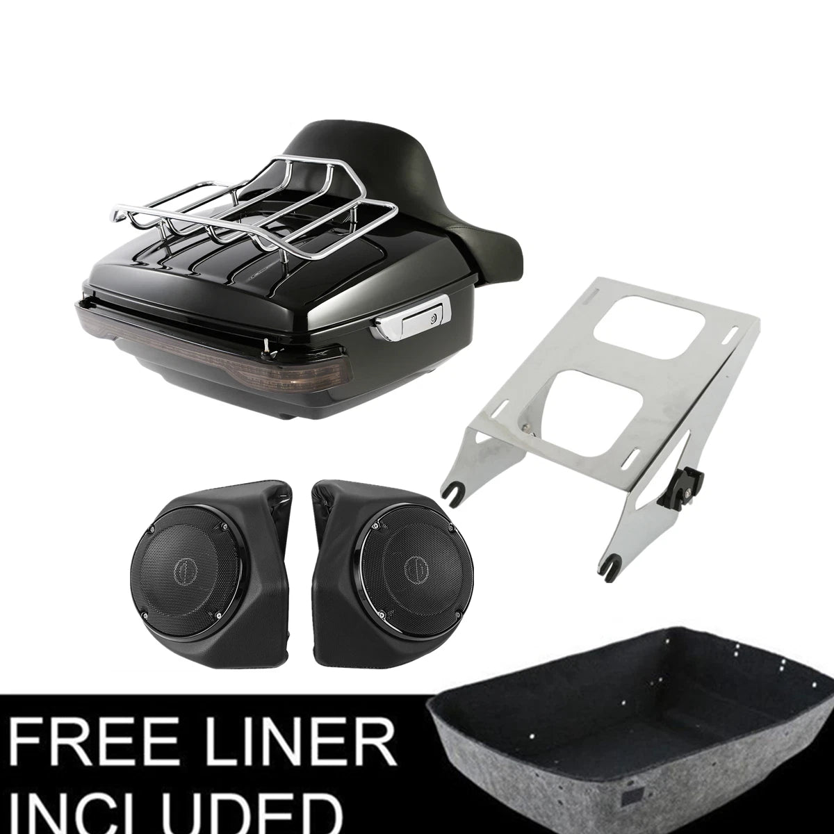 King Trunk Pad & LED Tail Light Speakers for Harley Touring Road Glide (2014–2023)