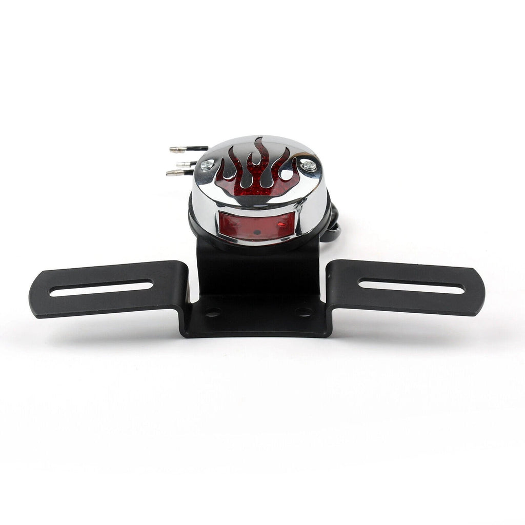Flame Fire Rear Tail Light for Chopper Cafe Racer Bobber (Chrome)