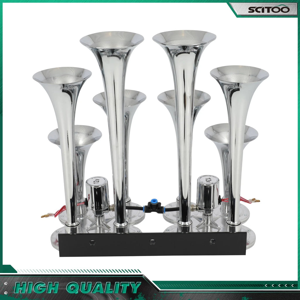 12V 8 Trumpet Air Horn Kit for Ford Chevy Ram Toyota