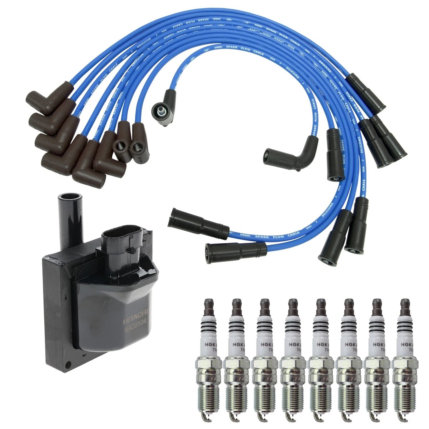 Set of 8 Hitachi Ignition Coils & NGK Ruthenium Spark Plugs for Tahoe V8 (2000–2023)