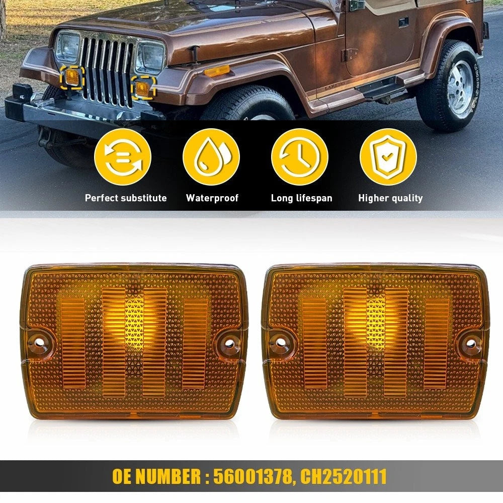 2X Amber Bumper Signal Side Marker Light Housing for Jeep Wrangler YJ (1987–1995)