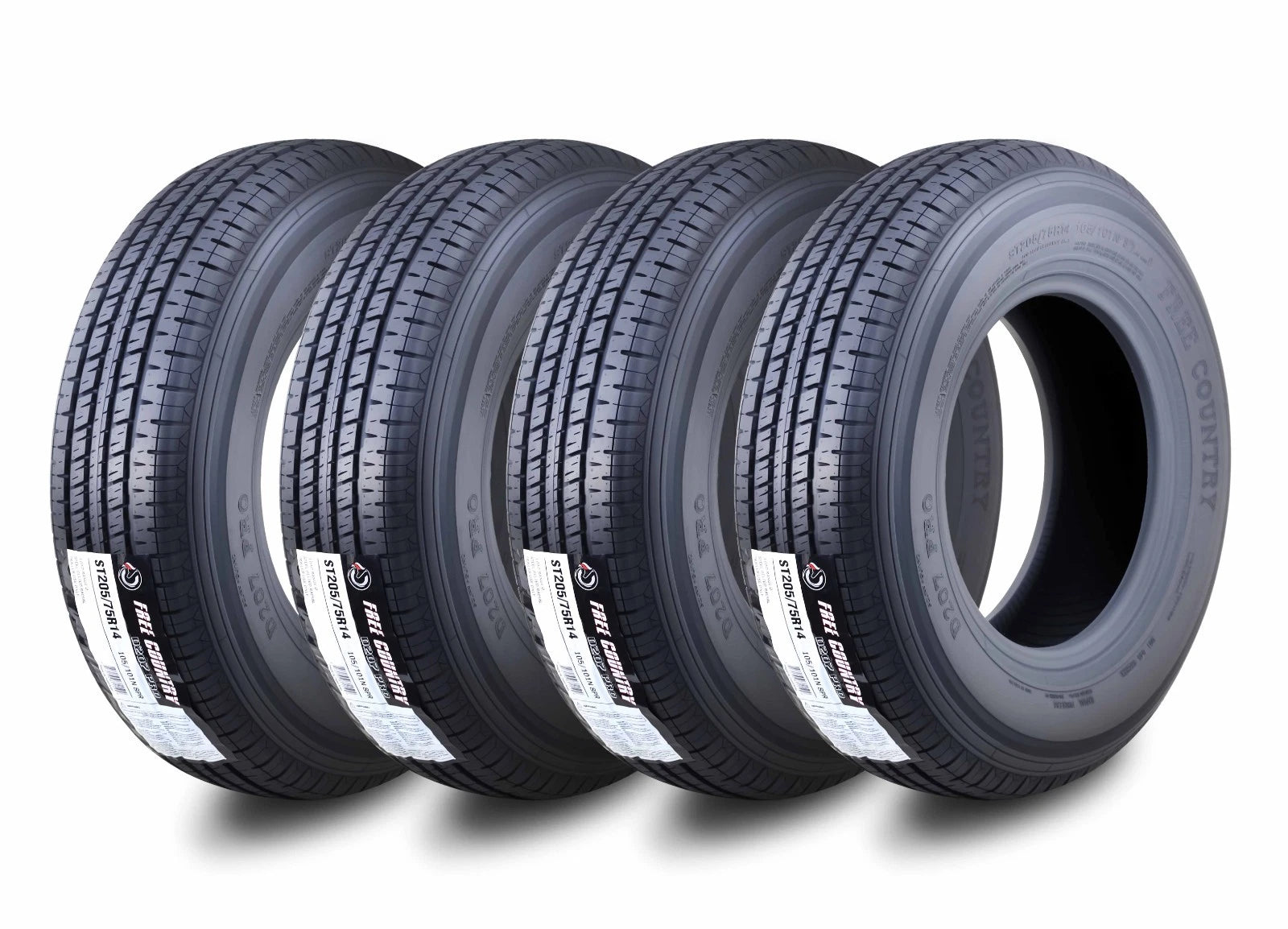 Set of 4 ST205/75R14 FREE COUNTRY Trailer Tires 8PR LRD Steel Belted