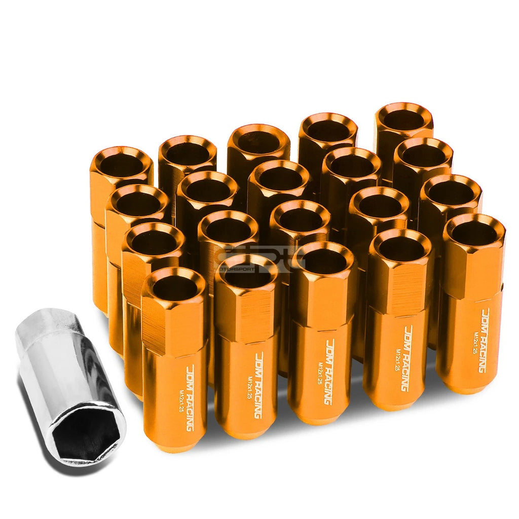 20 PC Open End M12x1.25 60mm Tall Orange Hexagon Lug Nuts for JDM Vehicles