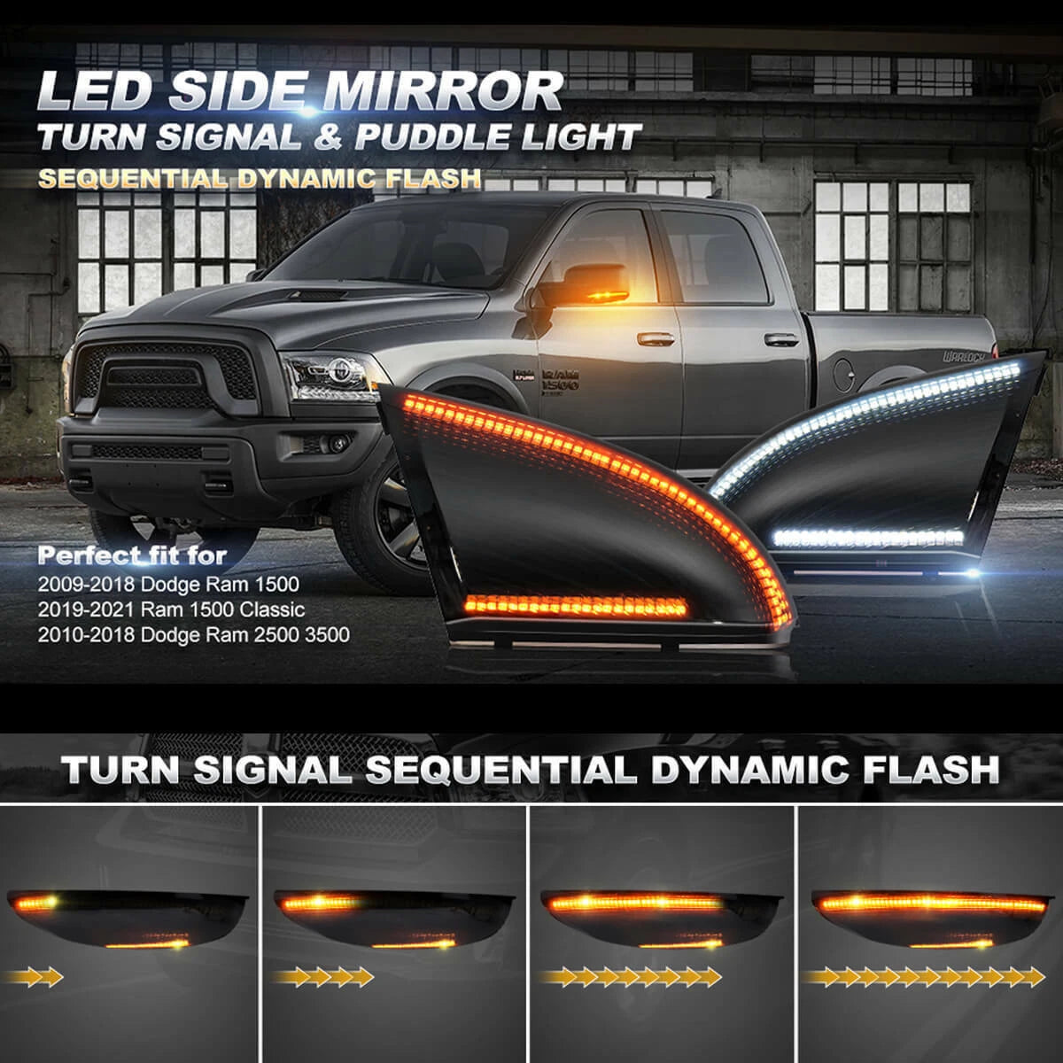 Switchback LED Mirror Turn Signal Puddle Light for Dodge RAM 2500 3500