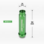 20Pc M12X1.5 Green JDM Open End Conical Wheel Lug Nuts + Extension 25mm