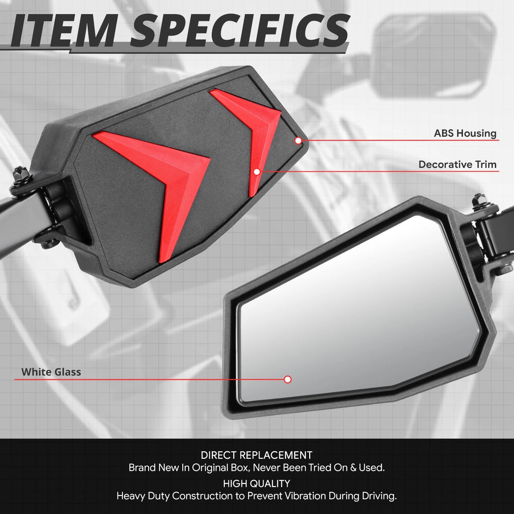 Set of 2 Universal UTV 1.75" 2" Clamp Convex Side View Mirrors