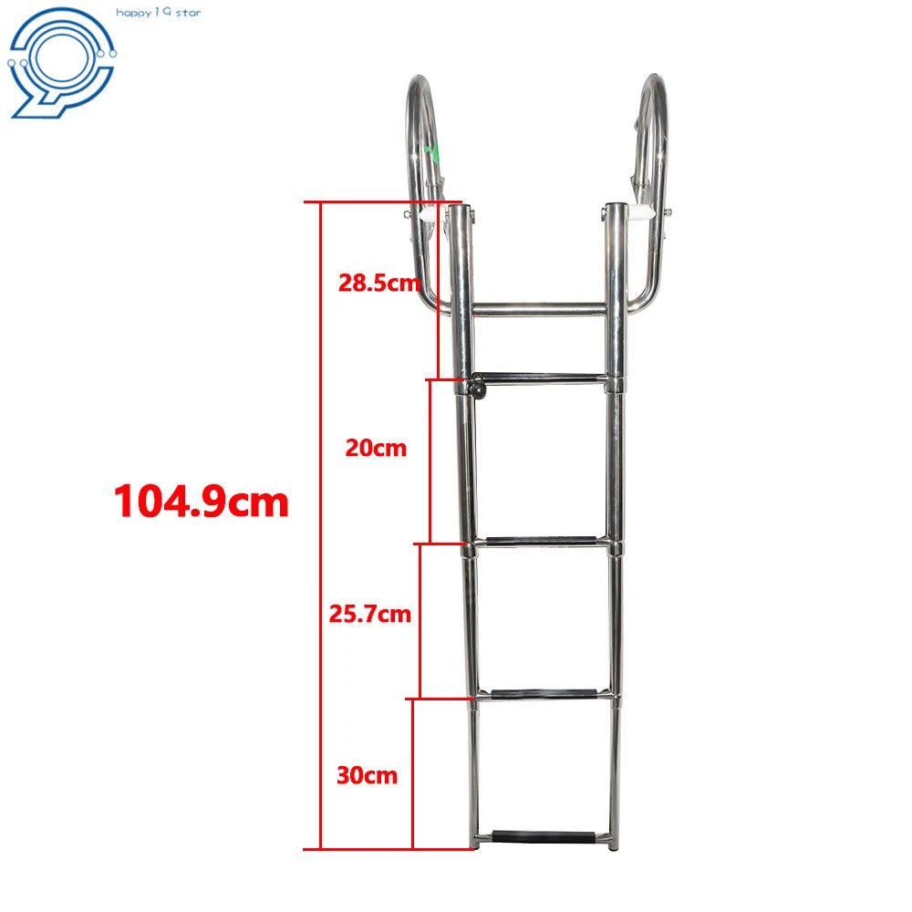4-Step Stainless Steel Pontoon Boat Ladder with Pedal Hand Railing