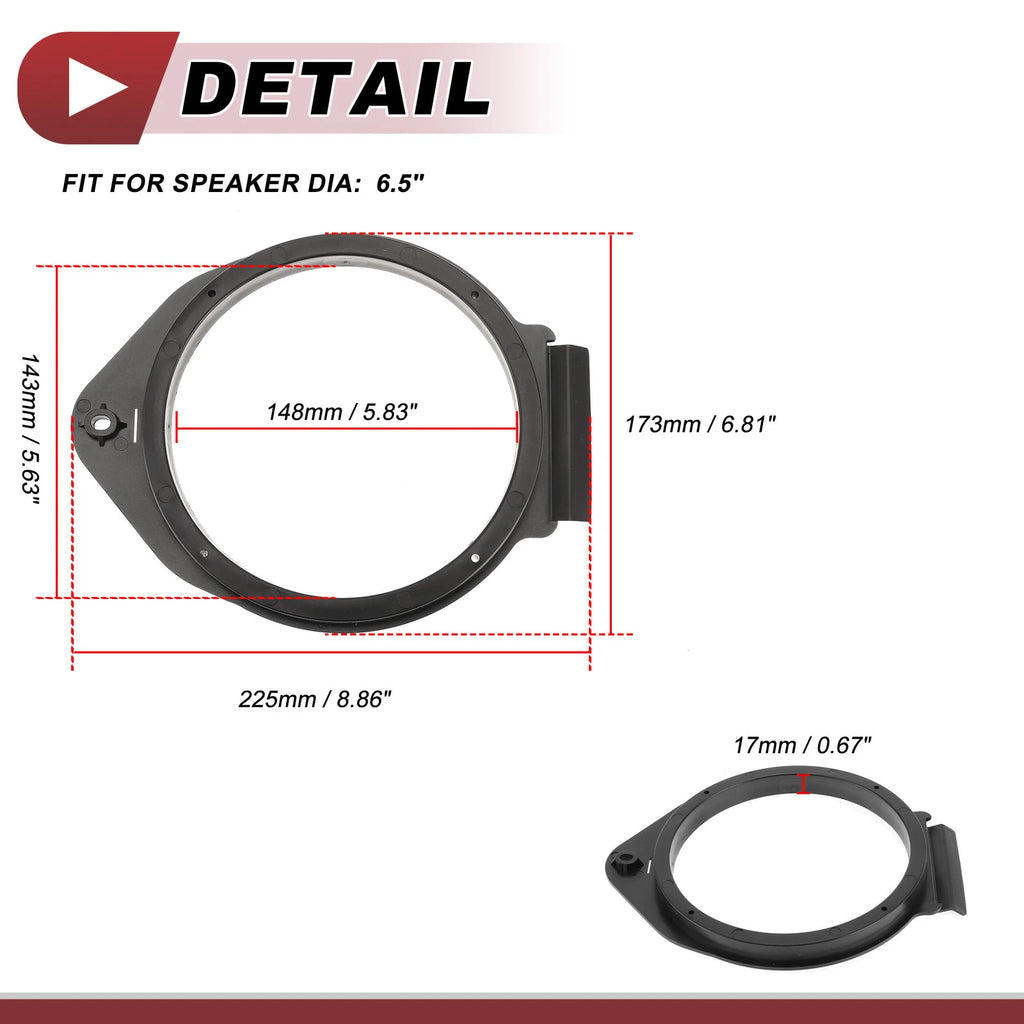 2X Speaker Spacer Ring Adaptor for Chevrolet Avalanche (2007–2020) 6.5" ABS
