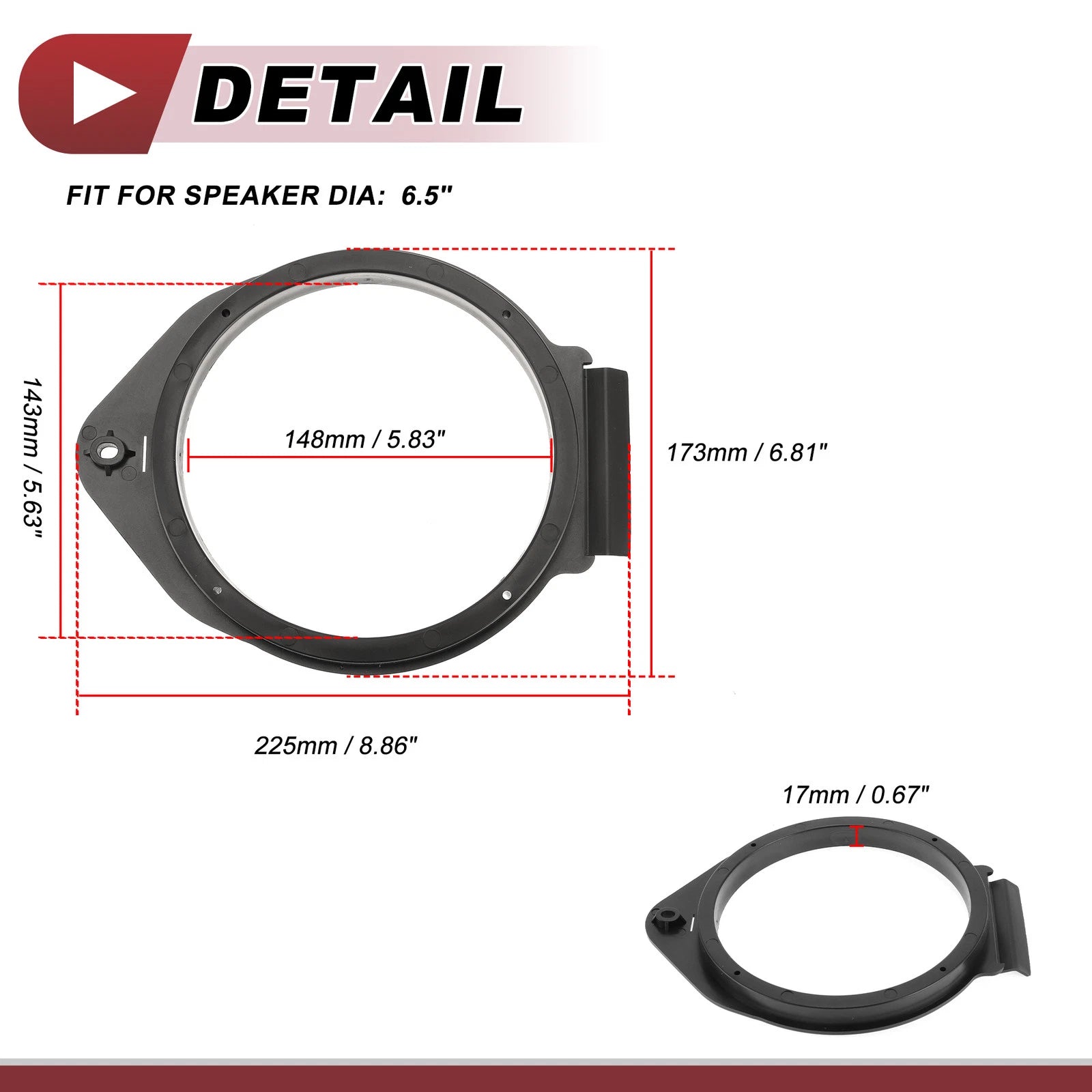 2X Speaker Spacer Ring Adaptor for Chevrolet Avalanche (2007–2020) 6.5" ABS