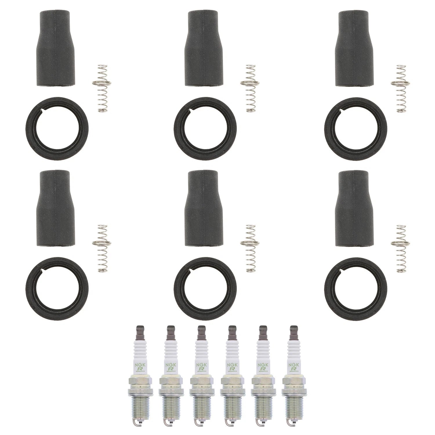 Set of 6 NGK V-Power Spark Plugs & Coil Boots for Azera Santa Fe Sonata Sedona V6