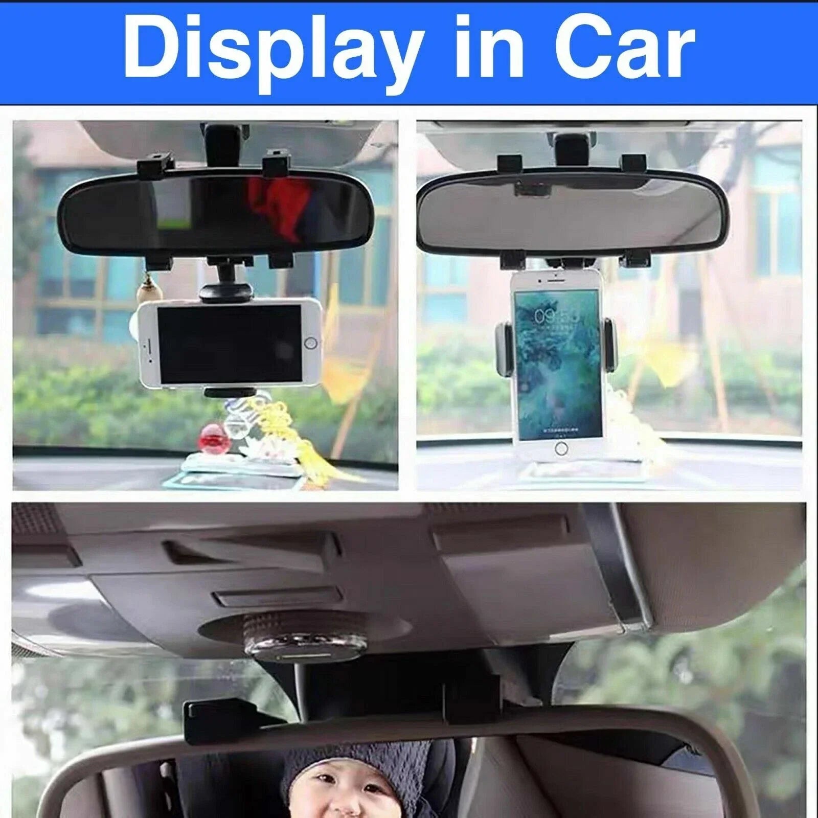 360�� Rotation Rear View Mirror Smartphone Holder for Car