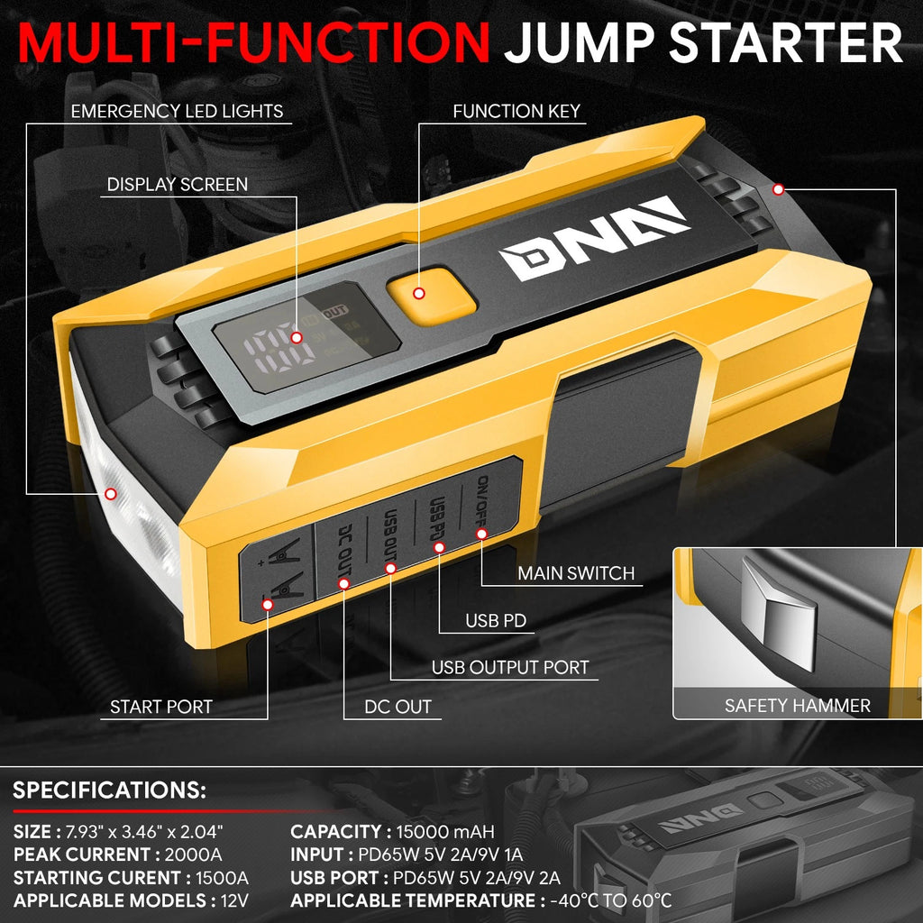 15000mAh Power Bank Vehicle Battery Booster Jump Starter for All Vehicles
