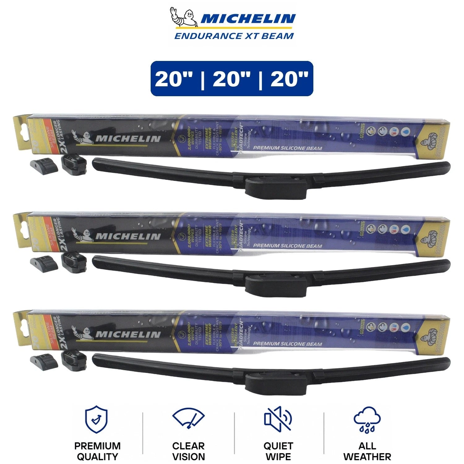 Set of 3 Michelin Endurance XT Beam Wiper Blades for Ford Probe (1993–1997)
