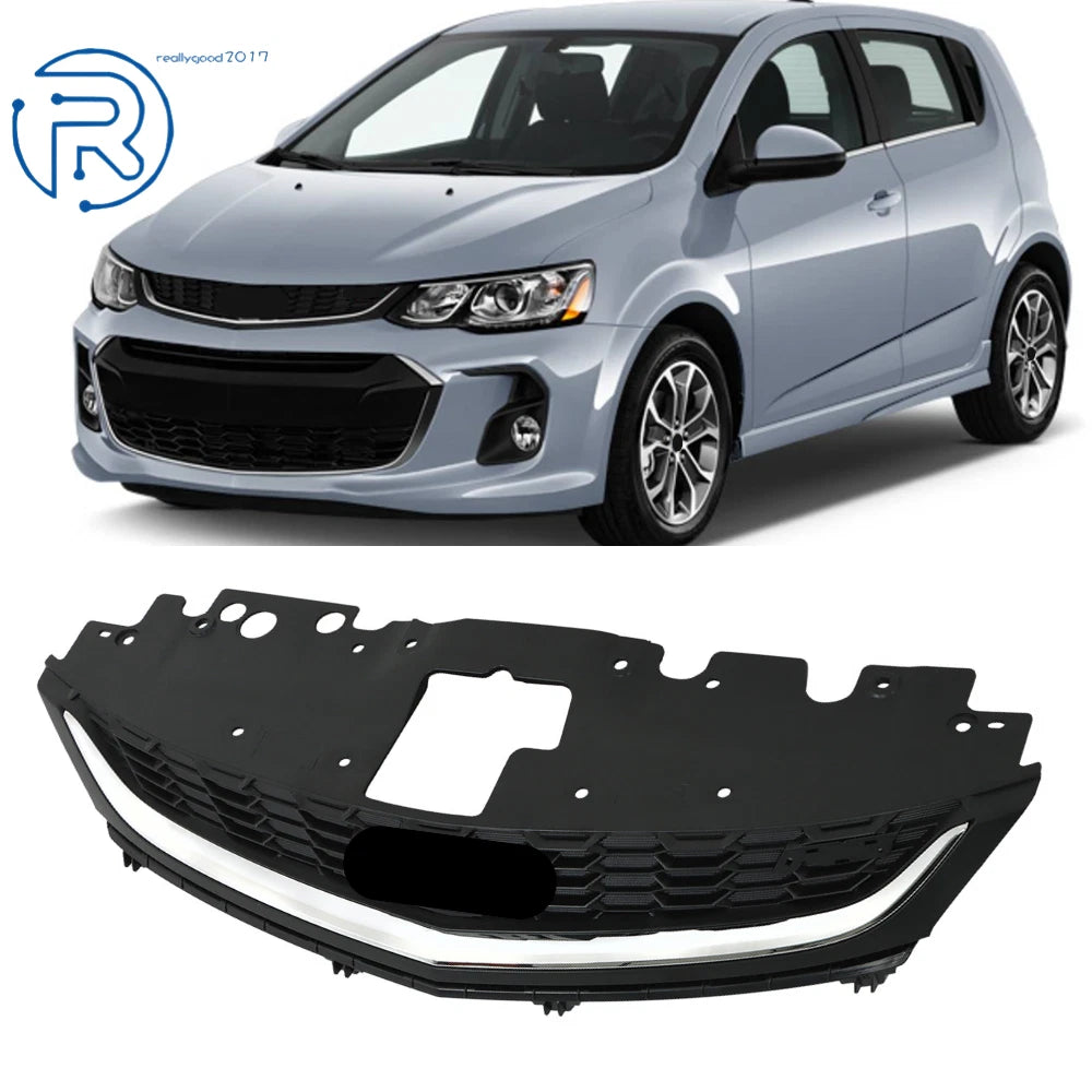 Front Upper Grille for Chevy Sonic (2017–2020) Matte Black Honeycomb Chrome