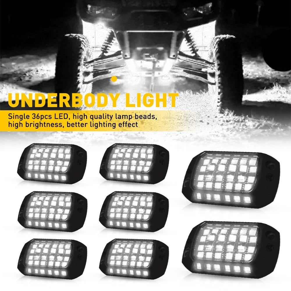 8 Pods Pure White LED Rock Lights for Universal Vehicles