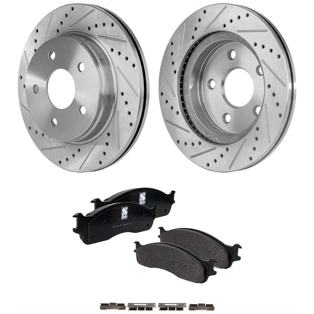 Disc Brake & Pad Kit for Dodge Ram 1500 (2007) Cross-drilled Slotted