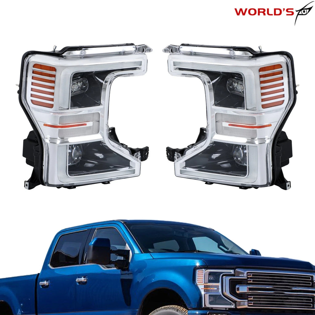 Set of 2 LED Chrome Headlights for Ford F250 F350 Pickup (2020–2022)