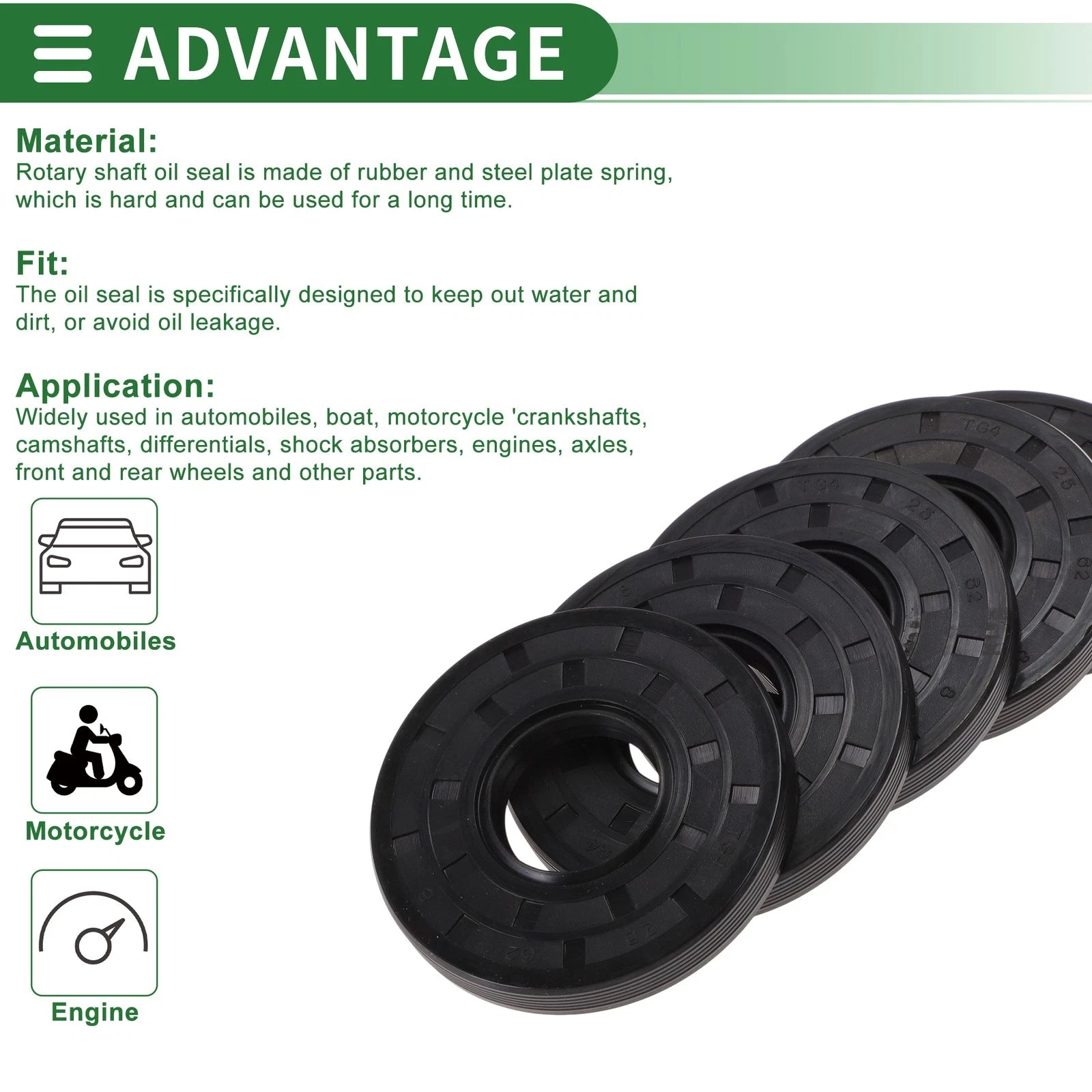Set of 5 Oil Seals NBR Rubber 25x62x8mm for Various Models 