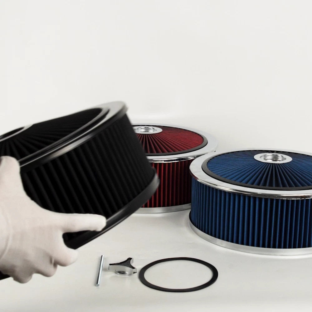 14" Round Deep Dish Air Cleaner Kit for Universal Fit (Chrome, Washable Filter)