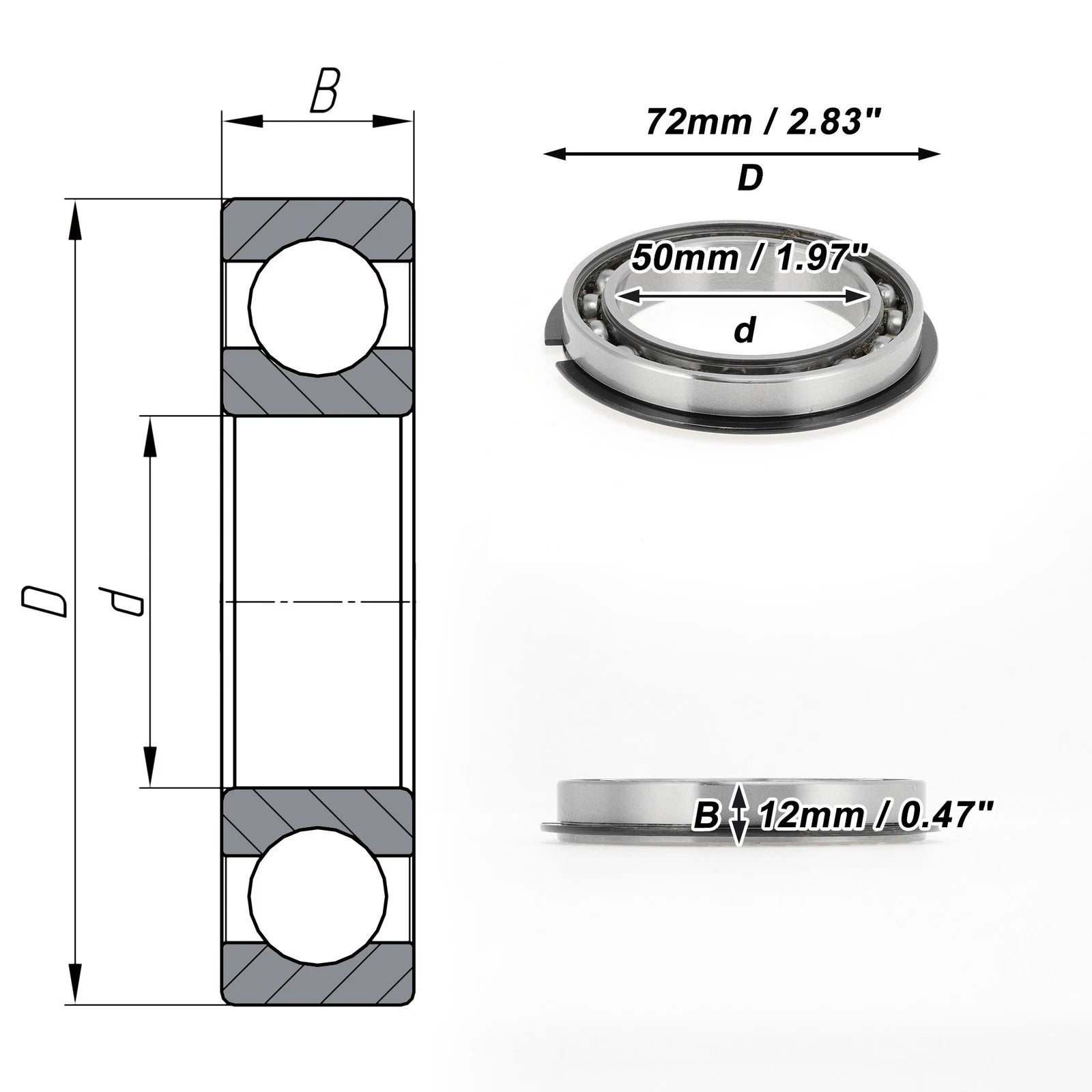 Deep Groove Ball Bearing 50x72x12mm for Scooter Skateboard (P0)